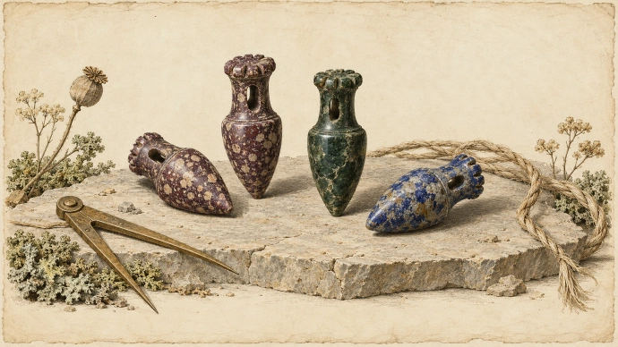 Porphyry and Serpentine: Lapidary Capsule Pendants